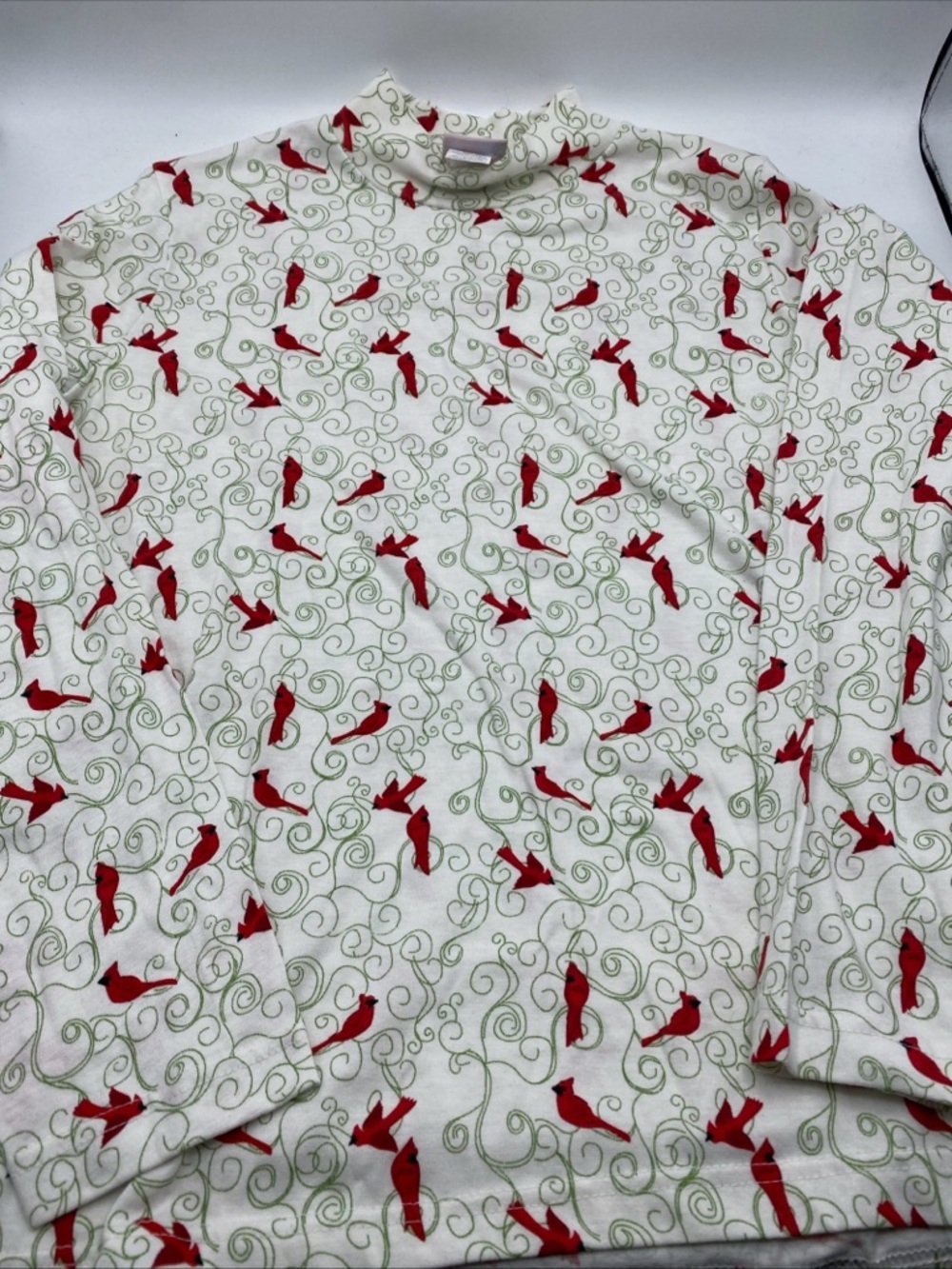 Vintage Cardinal All Over Print Long Sleeve Turtle Neck Holiday Whimsical Med